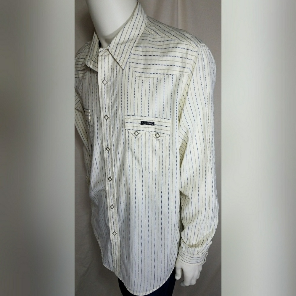 Lucky Brand Western Shirt XL Blue Dash Stripes